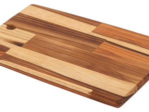 Planche à servir et à découper artisanale en teck et résine, motif vague océanique, antibactérienne, avec poignée - Product Image 1