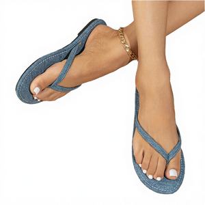 Sandalias de Plataforma con Punta Redonda y Estilo Veraniego para Mujer, Suela Antideslizante, Parte Superior de Mezclilla Clásica y PU - Product Image 3