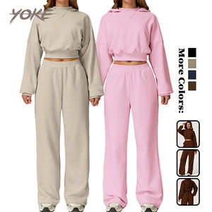 Giogo moda popolare femminile a collo alto felpe <span class=keywords><strong>con</strong></span> cappuccio antivento abbinate a pantaloni larghi elasticizzati <span class=keywords><strong>in</strong></span> <span class=keywords><strong>vita</strong></span> per tute sportive - Product Image 1