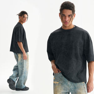 T-shirt vintage court pour homme, coupe oversize et épaules tombantes, en polyester et coton, col rond, imprimé, anti-plis, modèle 2025 – Nouveauté tendance - Product Image 2