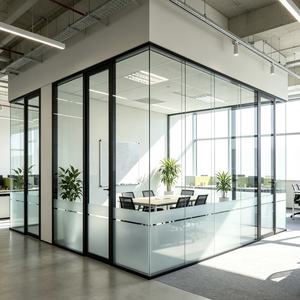 Cloison de séparation industrielle en verre trempé pour bureau, cadre en aluminium courbé et droit sur mesure, séparateur décoratif de sécurité - Product Image 5