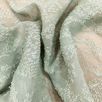 Tissu tissé en polyester brodé écologique, jacquard texturé à pois floraux vert perle, largeur 140 cm, pour robe et chemisier femme