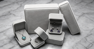 Eco-Friendly Handmade Multi-size Flip Jewelry Boxes with Magnetic Closure Rigid Cardboard Base Wrapped in Delicate Grey Velvet - Product Image 3