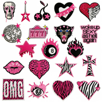 Patch brodé thermocollant décoratif pour vêtements, style Sweet Cool, motifs Léopard, Reine, Lèvre Joyeuse, OMG, Casque audio, Œil, Dés, Pomme, Tigre