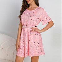 Robe d'été élégante pour femme en satin de soie laiteuse rose à pois, taille élastique, avec ceinture perlée, confortable et douce pour la peau, idéale pour la maison