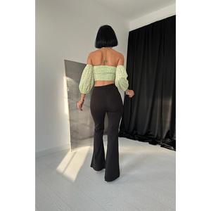 Leggings Negros al por Mayor para Mujer, de Spandex y Nylon, Tejidos, Elásticos, de Cintura Alta, Corte Acampanado, Tallas Grandes, Ropa Casual - Product Image 1