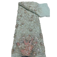 NI.AI Nouvelle Arrivée Tissu en Dentelle Florale 3D Exquise Brodé de Perles et de Cristaux, Tissu en Tulle Filet Festonné pour Mariage
