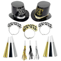 Kit de fête du Nouvel An noir, or et argent : chapeaux, bandeaux, colliers et bruiteurs pour les fournitures de fête du Nouvel An