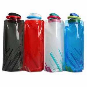 700 Ml Durable BPA Free Foldable Water Bottles Collapsible Plastic Water Pouch Reusable Soft Flask Water Bag With Carabiner