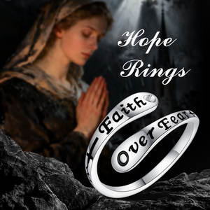 Anello Regolabile Ispirazionale Merryshine HOPE in Argento Sterling 925, Gioiello Cristiano con Croce '<span class=keywords><strong>Fede</strong></span> Sopra la Paura', Regalo Motivazionale - Product Image 6