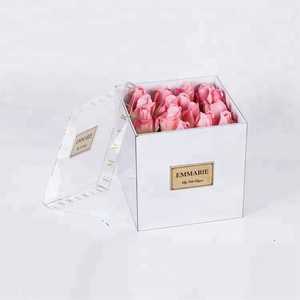 OEM 16 rosas Pantalla de acrílico blanco caja de flores con tapa transparente - Product Image 2