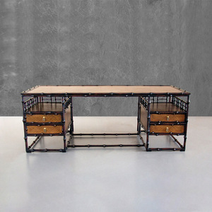 Chinese Style Bamboo Office <b>Desk</b> L Shape Storage Tea Table Chair Set Freestanding Wood Legs <b>Study</b> <b>Desk</b> Computer <b>Desk</b> - Product Image 2