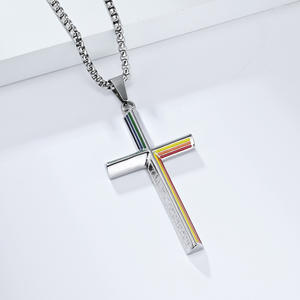 <b>Cross</b> Titanium Steel Necklace Unisex Rainbow Flag Pendant Stainless Steel <b>Chain</b> Fashion Jewelry - Product Image 4