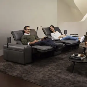 Lüks İskandinav tasarım oturma odası kanepe İtalyan 3 parçalı kesit kanepe bardak tutucu ev sinema deri recliner koltuk takımı