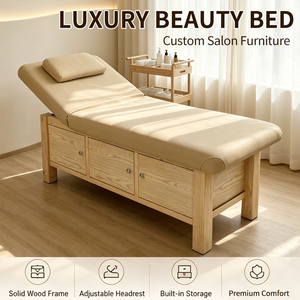 Ensemble de mobilier de salon en bois massif, lits de salon de beauté pour table de massage, <span class=keywords><strong>lit</strong></span> de spa facial et pour extensions de cils, équipement de spa capillaire, grand espace de rangement - Product Image 1