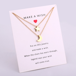 قلادة صداقة مع تاج وقمر ونجمة وقلب مزينة بالكريستال، مع بطاقة أمنيات، مجوهرات نسائية - Product Image 1