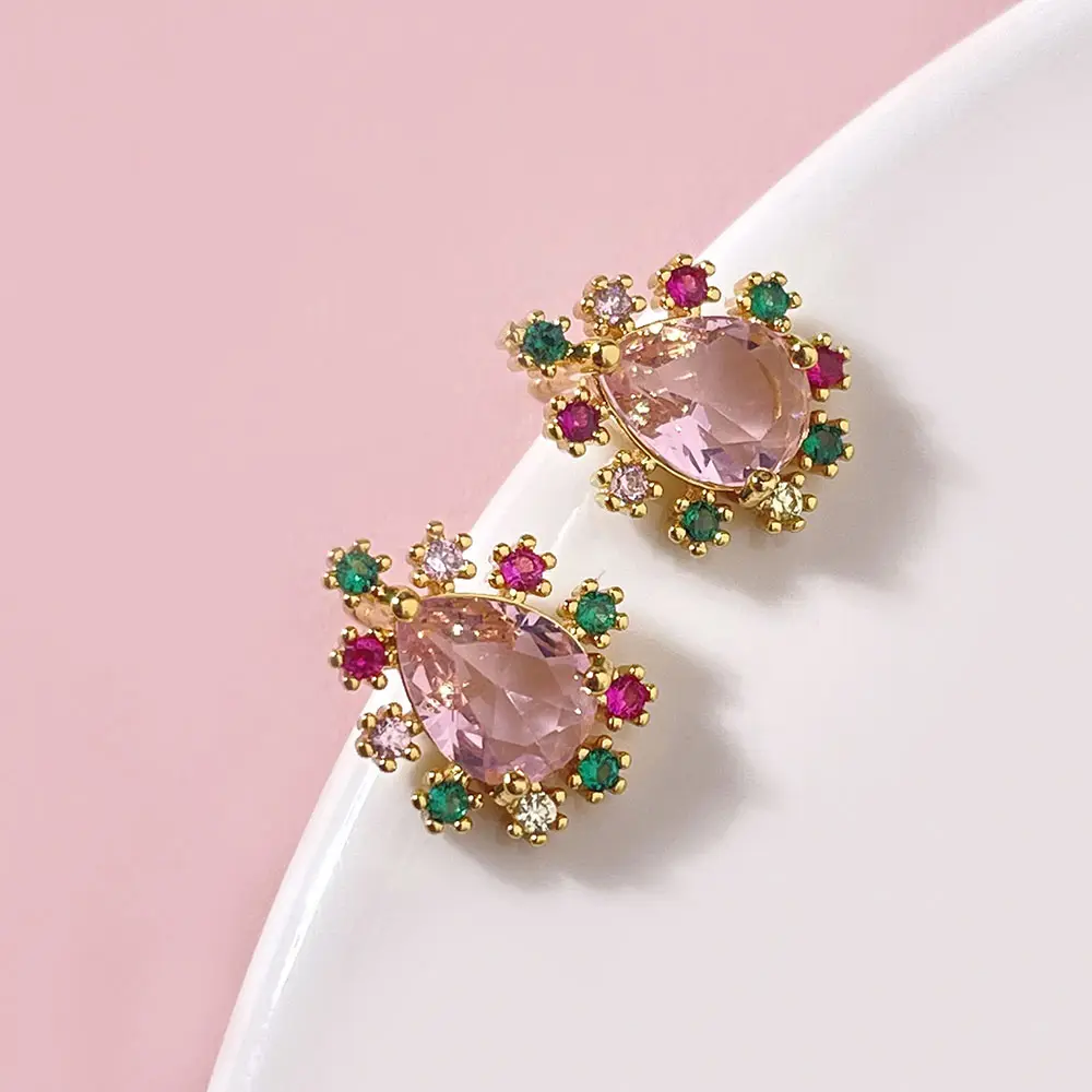 Foxi jewelry wholesale crystal cubic zirconia stud earrings brincos semijoias gold plated earrings