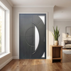 ประตูเหล็กดัดสีดำทันสมัยแบบหมุนและแบบเปิด-ปิดได้ พร้อมคุณสมบัติป้องกันการโจรกรรม สำหรับทางเข้าภายนอกวิลล่าหรือห้องโถง - Product Image 1