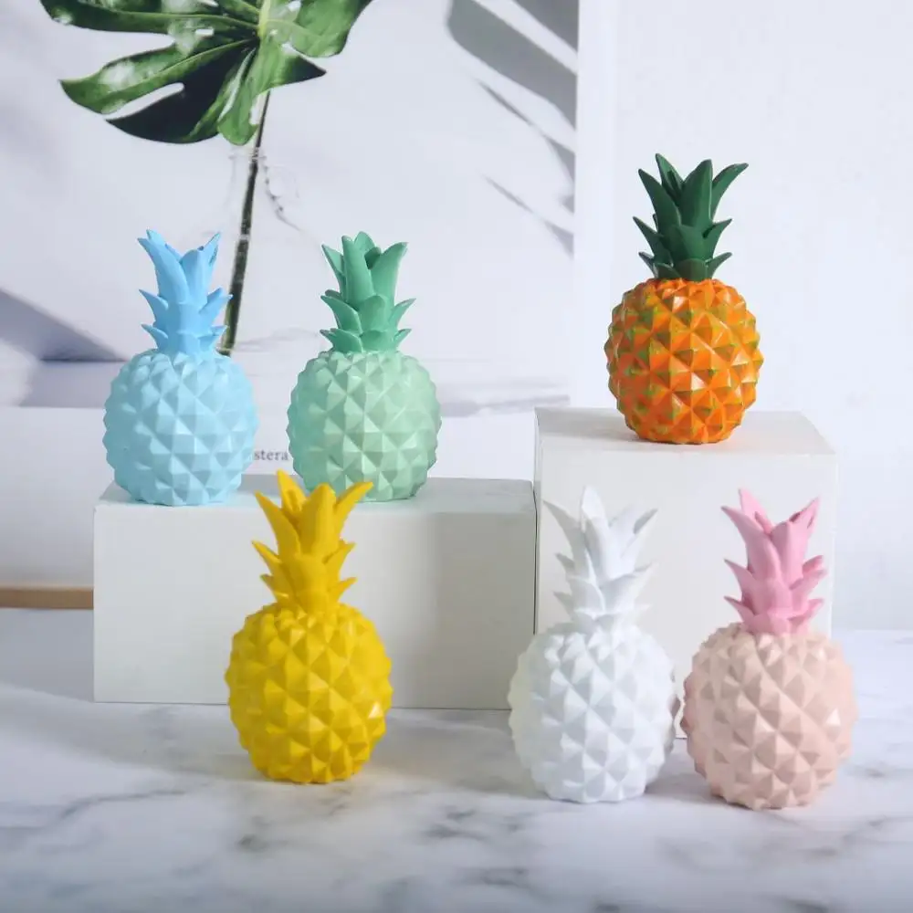 READY TO SHIP COLORFUL MINIATURE RESIN FRUIT PINEAPPLE MONEY COIN BOX HOUSE TABLE TOP DECORATION ORNAMENT STATUE HOLIDAY GIFT