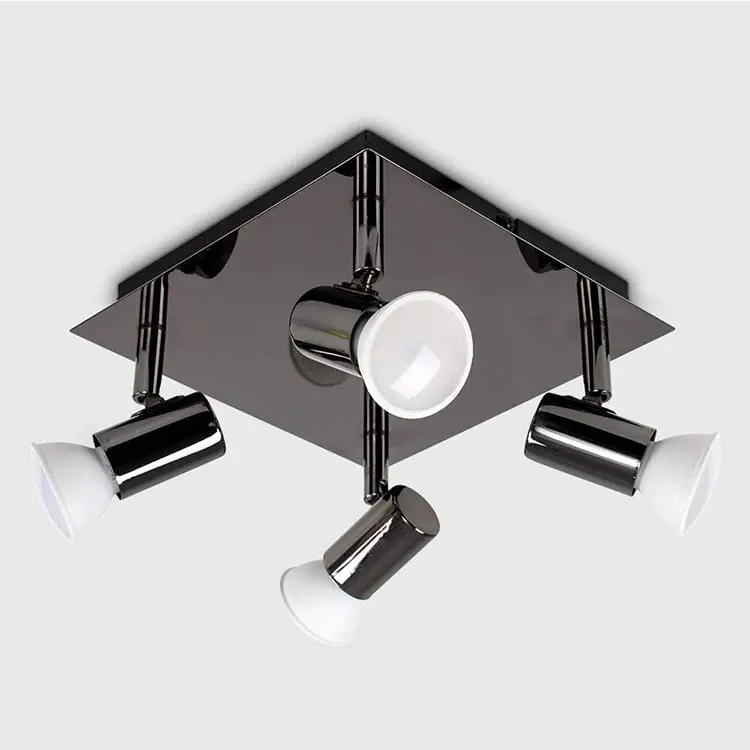Decoration Surface Mounted GU10 Four Heads Black Chrome Iron Led Adjustable Ceiling Spotlight