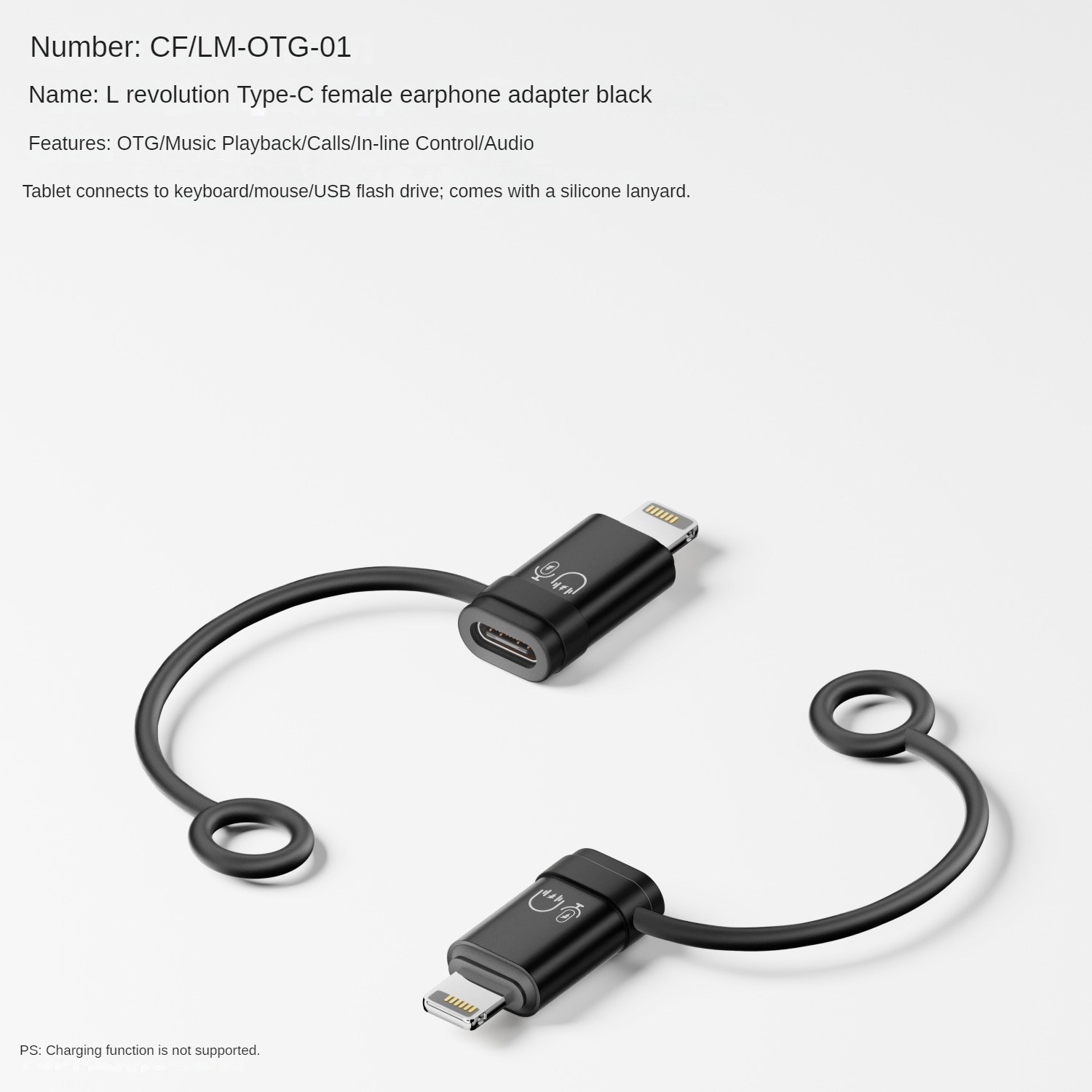 สาย OTG หัวต่อ L ชาย สีดำ ไปยัง USB C หญิง