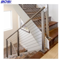 Rampe d'escalier moderne en acier inoxydable BOSI 304, montée au sol, avec câble métallique de 5 mm de diamètre, résistant à la rouille, balustrade de piscine en verre
