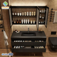 Meubles de salle de bain modernes OEM 2026 Juerte en bois massif, faciles à nettoyer, avec miroir, lavabo, robinet et armoire, pour chambre à coucher