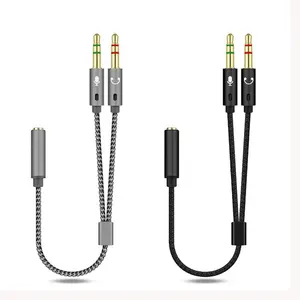 3.5mm Female Y Splitter 2 Jack 3.5mm Audio pria dan Microfoon Headphone Mic Audio kabel adaptor untuk komputer Laptop Aux kabel