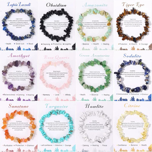 Braccialetti con Chips di Gemme Naturali Unisex, Cristalli Curativi, <span class=keywords><strong>Chakra</strong></span>, <span class=keywords><strong>Pietre</strong></span> Irregolari, Yoga, Reiki, Sollievo dall'Ansia, Trendy - Product Image 1