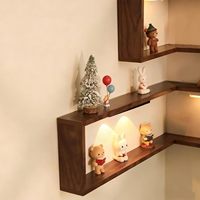 Étagères flottantes d'angle carrées en bois intelligentes avec lumières LED, murales, gain de place, présentoir (lot de 3 comprenant 6 lumières LED)