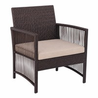 Ensemble de meubles d'extérieur moderne 4 pièces, canapé tissé vertical brun foncé avec table en verre
