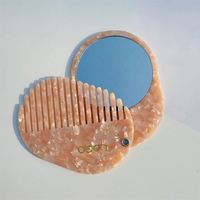 Espejo de Mano Plegable de Acetato para Mujer, Espejo de Maquillaje Portátil con Peine para el Cabello para Uso Diario