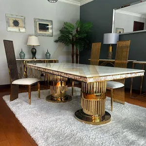 Mobili per ristoranti di nuovo stile per acquistare mobili online design salvaspazio di lusso oro in acciaio inossidabile tavolo da pranzo in marmo