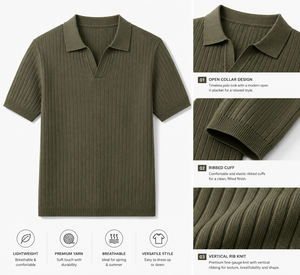 <span class=keywords><strong>Polo</strong></span> in Maglia <span class=keywords><strong>a</strong></span> Costine Premium da Uomo, Maglione Leggero <span class=keywords><strong>a</strong></span> Maniche Corte Testurizzato, Vestibilità Slim Moderna, Maglieria Estiva Smart Casual OEMODM - Product Image 3