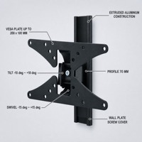 DMP LCD2400 13-31 inci VESA 200x100 20kg Tilt Swivel Extension 70mm Aluminium TV Wall Mount