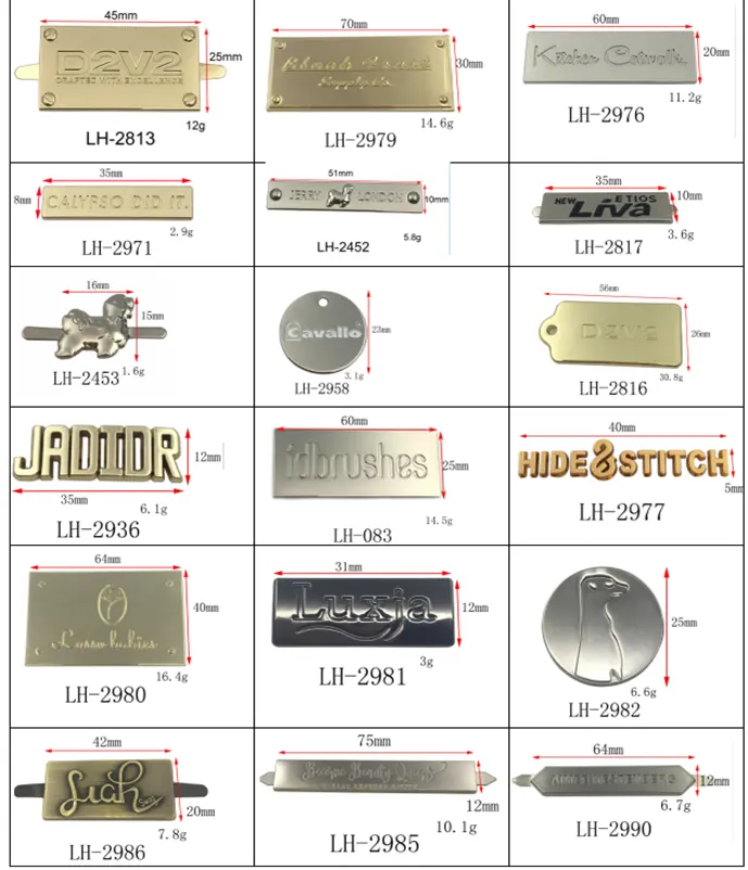 Pelat Tag Desain Lencana Kustom Label Merek Kecil Timbul Membuat Ukiran Pakaian Dompet Plak Huruf Tas Tangan Logo Logam