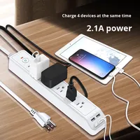 Multiprise américaine standard à 6 prises avec charge rapide USB (4 ports), pour ordinateur portable, électrique, bicolore (noir et blanc), câbles de 1,8 m