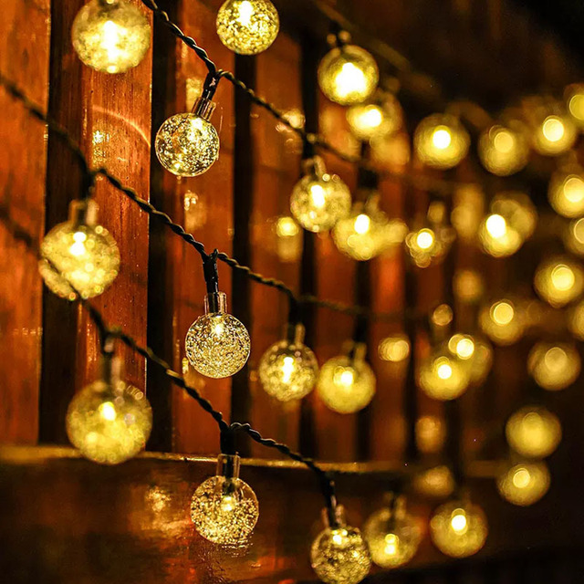 Solar LED Bubble Ball String Light for Garden Path IP65 Waterproof Christmas Crystal Decoration Outdoor String Lighting
