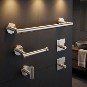 Ensemble de barres porte-serviettes murales noires modernes avec crochet rond réglable et base carrée – Accessoires de salle de bain contemporains - Product Image 2