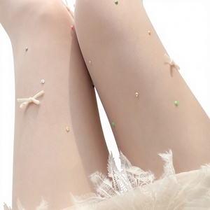 Nouvelle Arrivée <span class=keywords><strong>Bas</strong></span> fines respirantes multicolores style fille en polaire 3D avec nœud, faits main, incrustés <span class=keywords><strong>de</strong></span> diamants, passe-partout, très élastiques - Product Image 1