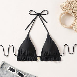 ملابس سباحة نسائية جديدة بتصميم أوروبي وأمريكي، بكيني بلون موحد مع دانتيل، قطعة علوية مثلثة الشكل - Product Image 4