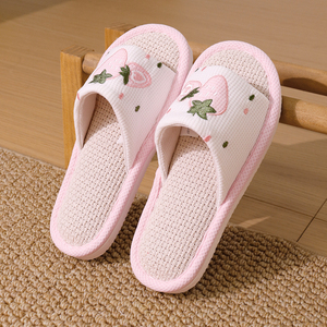 Wholesale Hot Sale Eva Sole Girl's Soft Soled Slippers Linen Upper Flat Slippers With Brand New High Quality - Product Image 4