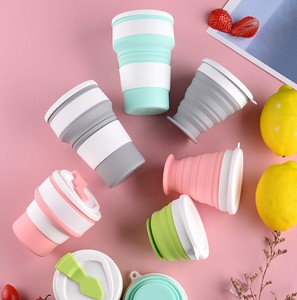 Hiking Outdoor Durable Foldable Food Grade Silicone Drink <b>Mug</b> Cup with Lid - Product Image 3