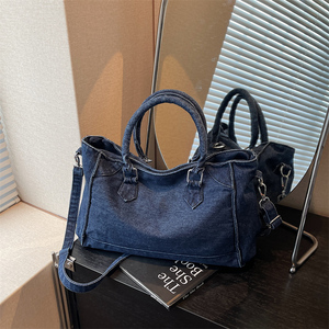 Nuova Borsa Trendy da <span class=keywords><strong>Donna</strong></span> di <span class=keywords><strong>Grande</strong></span> Capacità, Borsa a Tracolla Portatile Quotidiana, Borsa Casual in Denim con Cerniera per Donne - Product Image 3