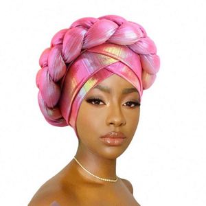 Beauty DesignHair African Metallique Turban Braid Beanie <b>Cap</b> Headwear Pre-Tied Stretchy Twisted Outdoor Fashion for Women - Product Image 2