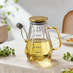 Pot en verre borosilicate transparent moderne de 500 ml, <span class=keywords><strong>bouteille</strong></span> d'huile chauffante de 17 oz avec couvercle en métal pour l'emballage de la cuisine - Product Image 2
