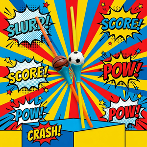 Cannucce in Plastica PP Ecologiche Pieghevoli da 250mm con Design 3D a Palla Sportiva per Frullati, Succhi e Gadget per Feste - Product Image 1