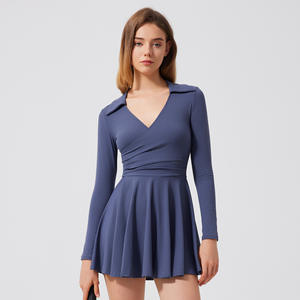 فستان تنس أنيق من قطعتين بياقة بولو سريع الجفاف مع شورت من الشركة المصنعة - Product Image 6