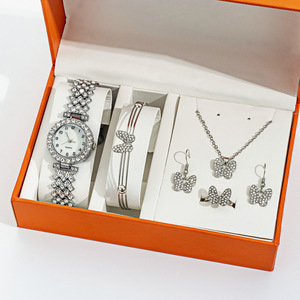 Qua biên giới kim cương bướm Vòng đeo tay đồng hồ nữ + Vòng cổ + vòng đeo tay + nhẫn + Bông Tai Hộp Quà Tặng thiết lập tình yêu đồ trang sức quà tặng bảng - Product Image 4