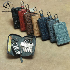 Étui à clés en cuir de vachette Andong, porte-cartes en cuir véritable, étui à clés de voiture, porte-monnaie, poche zippée, porte-cartes pour hommes et femmes - Product Image 1